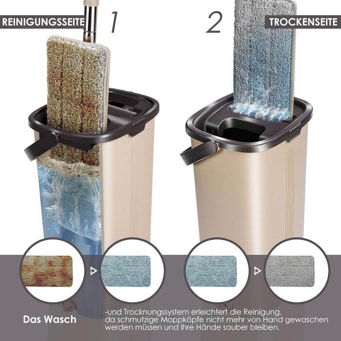 Набір швабр та відром з 6 накладками з мікрофібри коричневий Myiosus