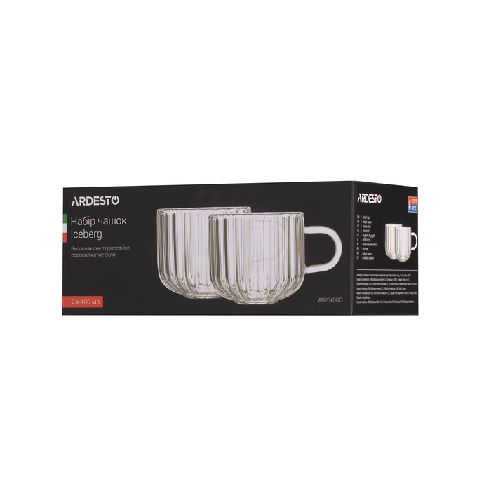 ARDESTO Набір чашок Iceberg A, 400мл, 2шт, боросилікатне скло, прозорий