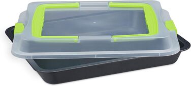 Деко для випікання з кришкою Relaxdays, ящик для транспортування тортів 3-в-1, ШxГ 40,5x32,5 см, високий бортик, прямокутне деко для тортів, (зелене)