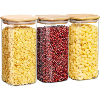 Набір Vtopmart з 7 банок для зберігання з кришками, банки для зберігання Банки з кришками, банки для зберігання з дерев'яними кришками для зберігання спагетті (квадрат-3 упаковки 54 унції)