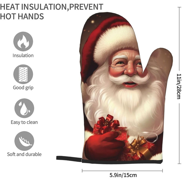 Набор из 2 рукавичек для духовки 15 х 28 см, Санта-Клаус ULKMFFCF