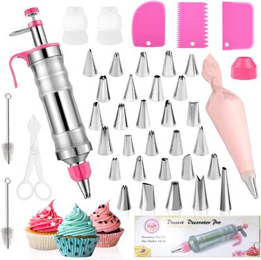 Шприц кондитерський з насадками для декору тортів і кексів, рожевий Erzekrim