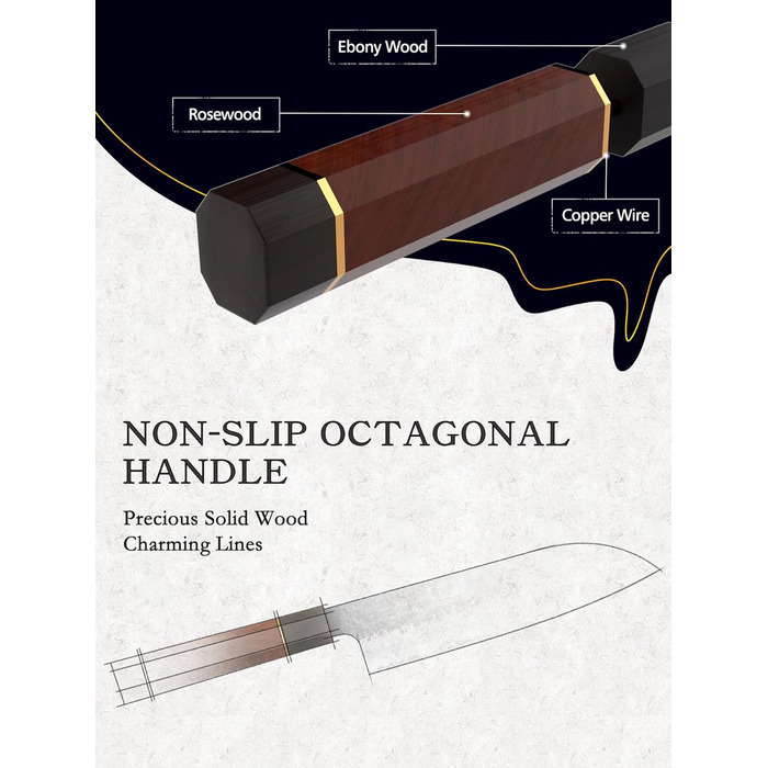 Кухонный нож ручной ковки, лезвие 18 см HOSHANHO Santoku