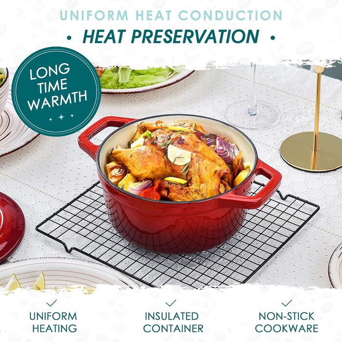 Чавунна сковорода Vancasso, чавунна каструля з кришкою, емальоване покриття Ø 5 л, індукційна каструля, каструля, чавунна сковорода для всіх типів плит, підходить для індукції, кругла, кремово-біла, 5 л біла (червона, 22 см)