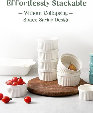 Набор крем-брюле DOWAN, 6 фарфоровых чашек для суфле с антипригарным покрытием, миски для крем-брюле для вкусного приправленного мяса, миски для рагу, духовка, микроволновая печь, можно мыть в посудомоечной машине, Ø10 см (120 мл, белый)