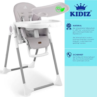 Детский стульчик для кормления от 6 месяцев светло-серыйKidiz