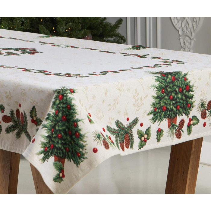 Різдвяна гобеленова скатертина Home of Christmas Скатертина на Різдво та Новий рік (Зелена ялинка (без блискіток), 140x180 см)