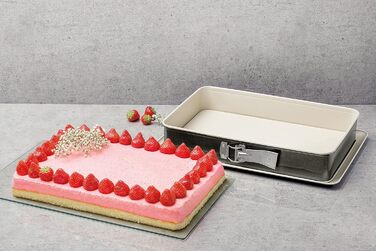 Форма для выпечки прямоугольная 28 см BACK-TREND, форма для выпечки с защитой от протечек, квадратная форма для выпечки из стали с антипригарным покрытием, армированным керамикой (цвет кремовый/антрацит), количество (38 x 25 см, комплект с пружинной формо