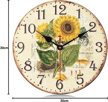 Безшумний настінний годинник Фіолетовий вінтажний, ретро дерев&39яний настінний годинник у стилі шеббі-шик Прикраса без цокання для вітальні, спальні, кухні, офісу 30 см (соняшник)