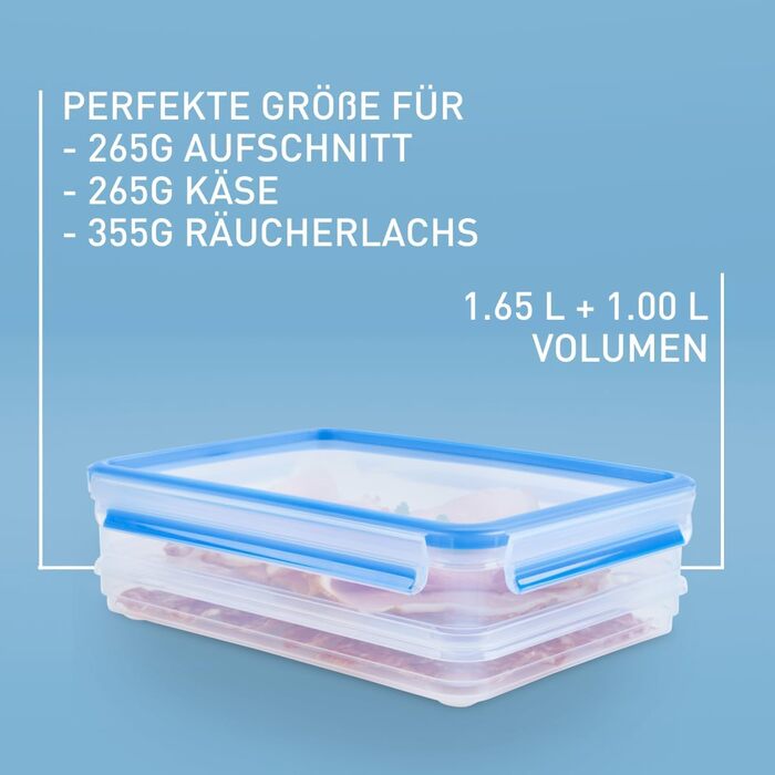 Набір контейнерів для зберігання харчових продуктів EMSA Clip & Close, прямокутні, 5 x 0,8 л, коробки для зберігання, 100 герметичні, придатні для миття в посудомийній машині, морозильної камери та мікрохвильової печі, прозорі, сині, зроблені в Німеччині,