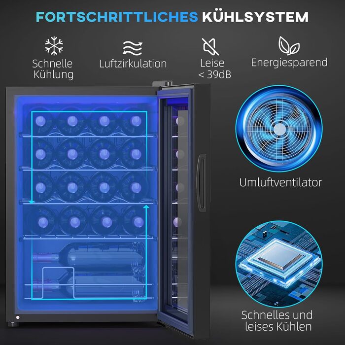 Винний холодильник із внутрішнім підсвічуванням до 20 пляшок чорний HOMCOM
