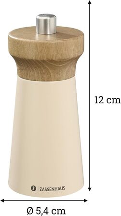 Пісок Zassenhaus WESTERLAND лакована деревина бука Головка млина з деревини бука з плавним регулюванням високопродуктивної керамічної шліфувальної машини Млин для спецій для солі 12 см, Ø 5,4 см (перець, пісок, бук)