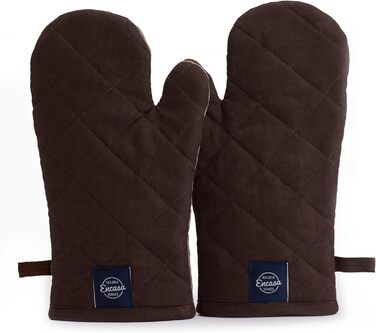 Рукавички Encasa Homes Extra Long для духовки та мікрохвильової печі (2 шт.) для використання на кухні - Силіконові, сріблясті, термостійкі - Захищають руки від гарячого обладнання - (12 x 6,6 дюйма, темно-сірий та бежевий)