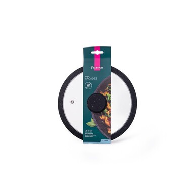 Крышка Fissman 22 см ARCADES с 'мраморным' силиконовым ободком черный цвет стекло (19902)