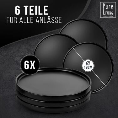 Набір тарілок для сніданку, 6 предметів, чорний Manhattan Pure Living