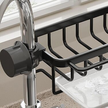Органайзер для кухонного крана Baxnore з алюмінію, підвісна стійка для зливу крана з піддоном для крапель, тримач для губки для кухонної мийки, стійка для зливу кухні (чорний)