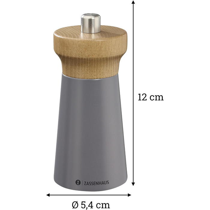 Пісок Zassenhaus WESTERLAND лакована деревина бука Головка млина з деревини бука з плавним регулюванням високопродуктивної керамічної шліфувальної машини Млин для спецій для солі 12 см, Ø 5,4 см (перцевий млин, гранітно-сірий, бук)