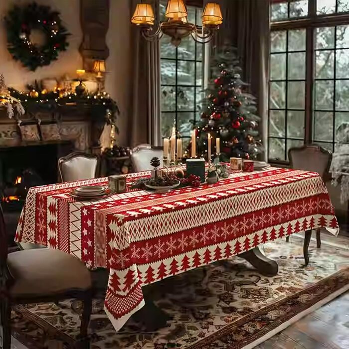 Скатертина для столу, 140 x 180 см, різдвяна червона DBAILY