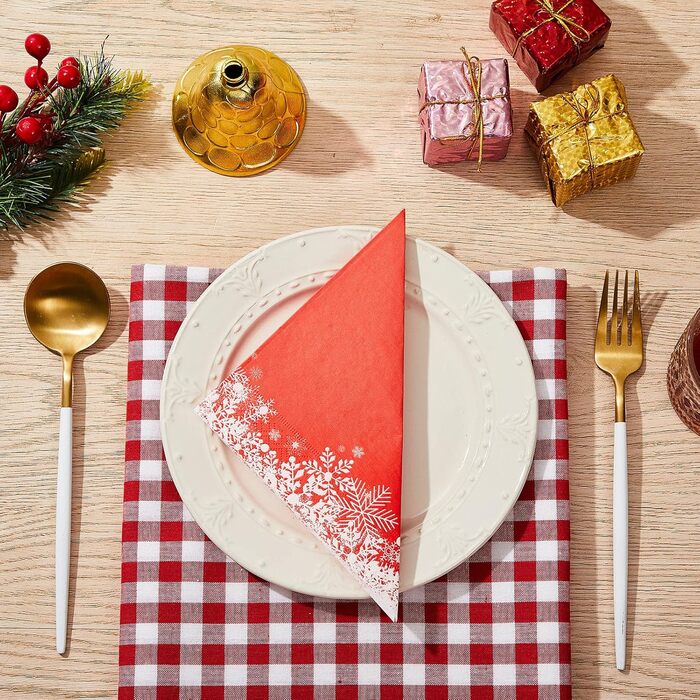 Різдвяні серветки Паперові серветки 13 x 13 дюймів Традиційні паперові серветки Різдвяні серветки Декоративна паперова прикраса для прикраси святкового столу (сніжинки), 32