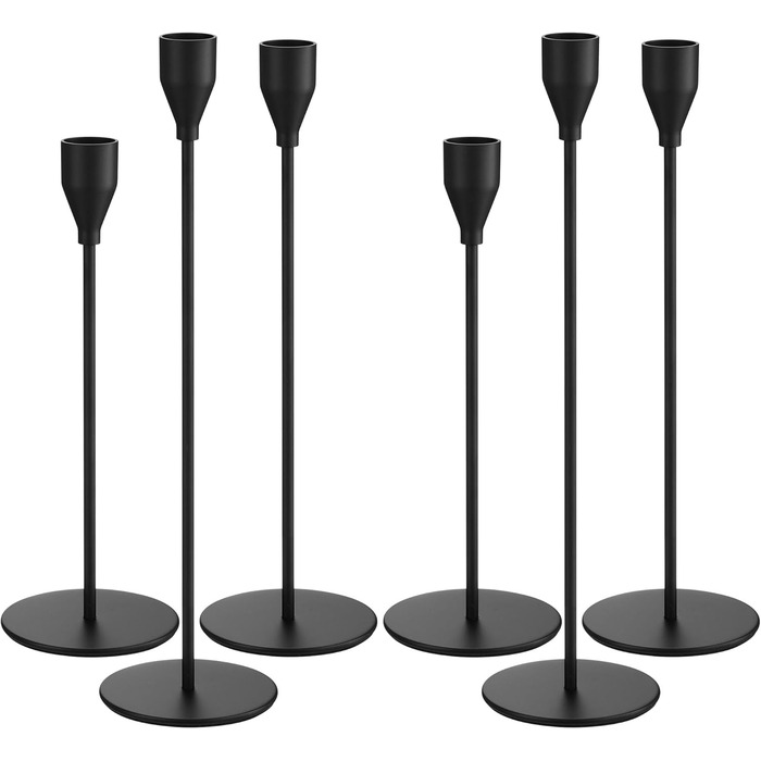 Елементний металевий свічник, 33/28/23 см, тривимірний свічник-конус, елегантний свічник-конус у ретро-стилі для весіль, вечерь при свічках, вечірок, днів народження, домашнього декору (чорний), 6-