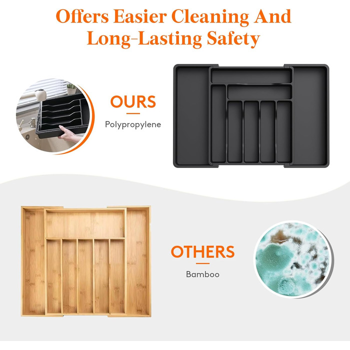 Органайзер для столових приборів 57 х 38 см для шухляд, 9 відділень, чорний Lifewit