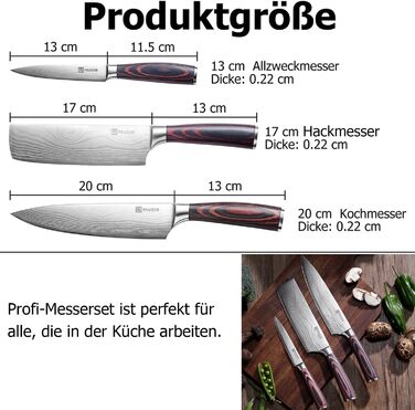 Набір кухонних ножів, 3 предмети PAUDIN