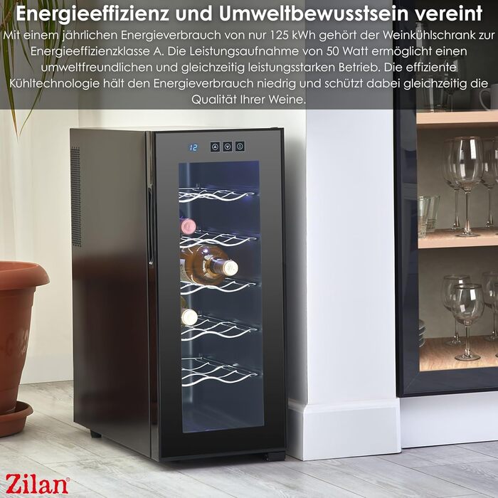 Винний холодильник з світлодіодним освітлення до 12 пляшок Zilan