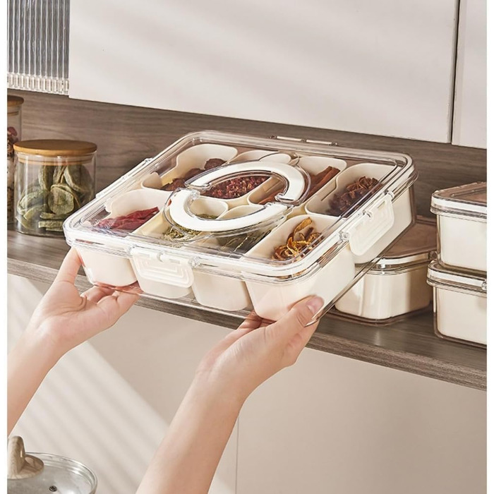 Сервірувальна тарілка для снеків, контейнер для солодощів та горіхів із пластику з кришкою з 8 відділеннями, тарілка для снеків з фруктами, коробка для зберігання десертів, спецій (8 відділень)