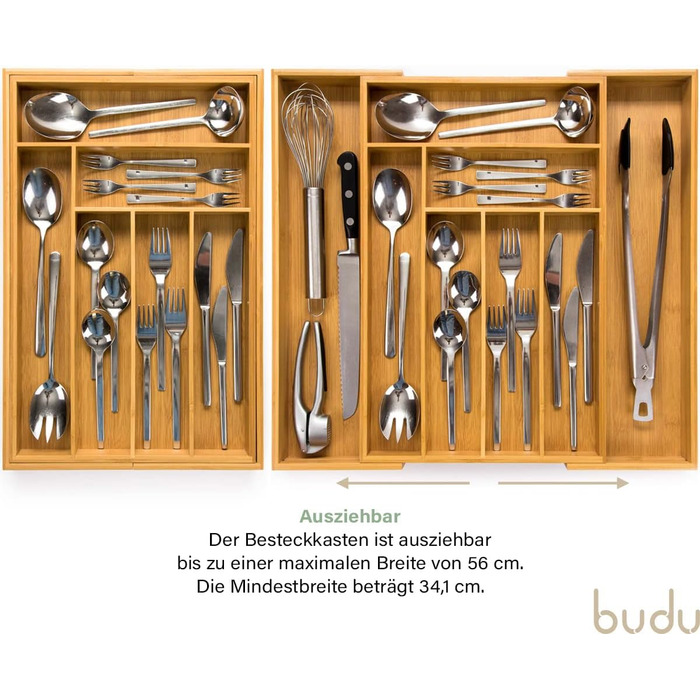 Лоток для столових приборів budu 47 (глибина 47 см) - Організатор для кухонних шухляд - Висувний - Організатор для кухонних шухляд (50 см, бамбук)