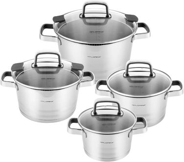 Набір посуду FLORINA 4 предмети Нержавіюча сталь 18/0 Кришка із загартованого скла Для індукційних, газових, електричних та керамічних варильних поверхонь Можна мити в посудомийній машині Високоякісний набір посуду для кожної кухні (8 предметів, Smart)