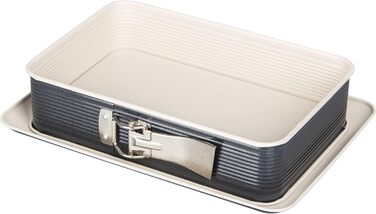 Прямоугольная пружинная форма CREME NOIR, форма для выпечки из листовой стали, форма для выпечки с антипригарным покрытием, армированным керамикой (цвет крем/антрацит), количество , 28 x 17 x 7 см (в комплекте с формой для торта)