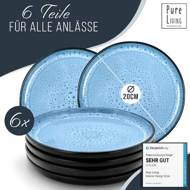 Керамогранітна глибока тарілка ТЕСТ ДУЖЕ ХОРОШИЙ Серія Ibiza Тарілки для макаронів Noble, тарілки для супу Deep стильні тарілки для пасти 6 персон - Набір посуду 6 персон, обідні тарілки, набір посуду Black with (маленькі тарілки (6x), темно-синій), 6 шт.