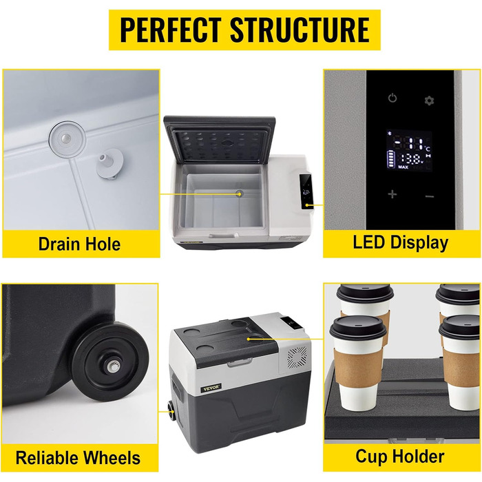 Автомобільний холодильник VEVOR 35L, компресорний холодильник, коробка-холодильник з нержавіючої сталі, ізольована коробка для свят, міні-холодильник, автомобільний холодильник з розеткою 35L (30L)