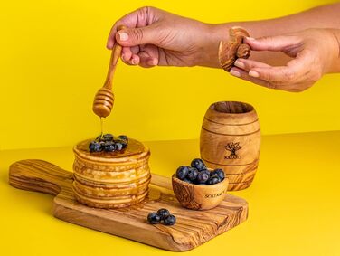 Високоякісні ложки для меду SOLTAKO в наборі з 2 шт. виготовлені з ексклюзивного оливкового дерева - Підйомник меду для унікальної медової насолоди - Дозатор медової ложки для сиропу ручної роботи - довжиною 15 см