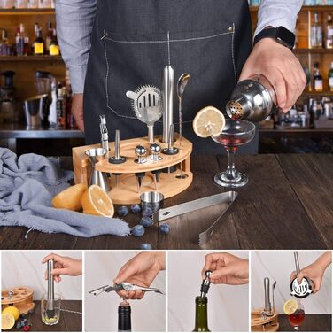 Набір шейкерів для коктейлів з 12 предметів з бамбуковою підставкою Quilamix