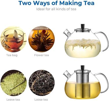 Cкляний заварювальний чайник 2 л зі знімним ситечком Ecooe