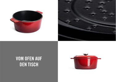 Чавунна каструля Ø 24 см, синього кольору, з кришкою та силіконовими ручками Емальований чавун, підходить для індукції та духовки для всіх типів плит Ø 24 см, висота 11 см, 4,2 літра (Чилі Червоний, Ø 24 см, висота 11 см, 4,2 літра)