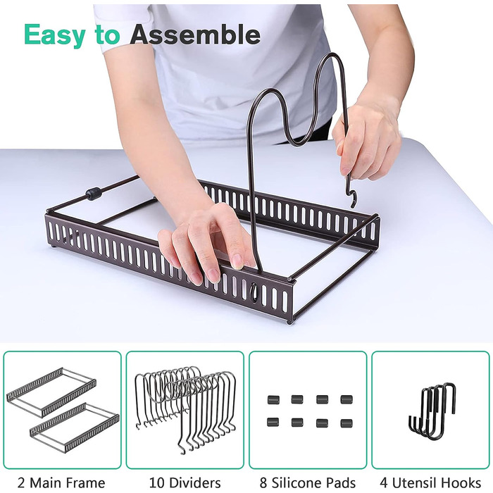 Підставка для посуду розсувна 56 x 19,5 см, на 10 відділень, бронза Puricon
