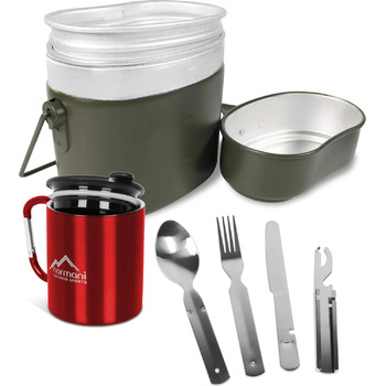 Набір похідного посуду для військових, 6 предметів, червоний Normani