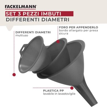 Набір воронок, 3 предмети, сірі Fackelmann