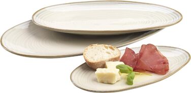 Серія Ноттінгем Набір з 3 сервірувальних тарілок, сервірувальна тарілка 3 розмірів у вінтажному вигляді, бежевий, керамограніт, 28 x 15,5 см 28 x 15,5 см бежевий, 931372