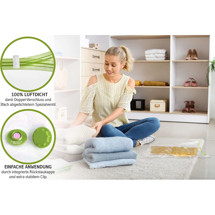 Вакуумні пакети для закочування - 10 шт. у 3 розмірах - Практичні компресійні мішки - Багаторазові сумки для зберігання в подорожах - без пилососа (6 шт. - Маленький (60 x 40 см))