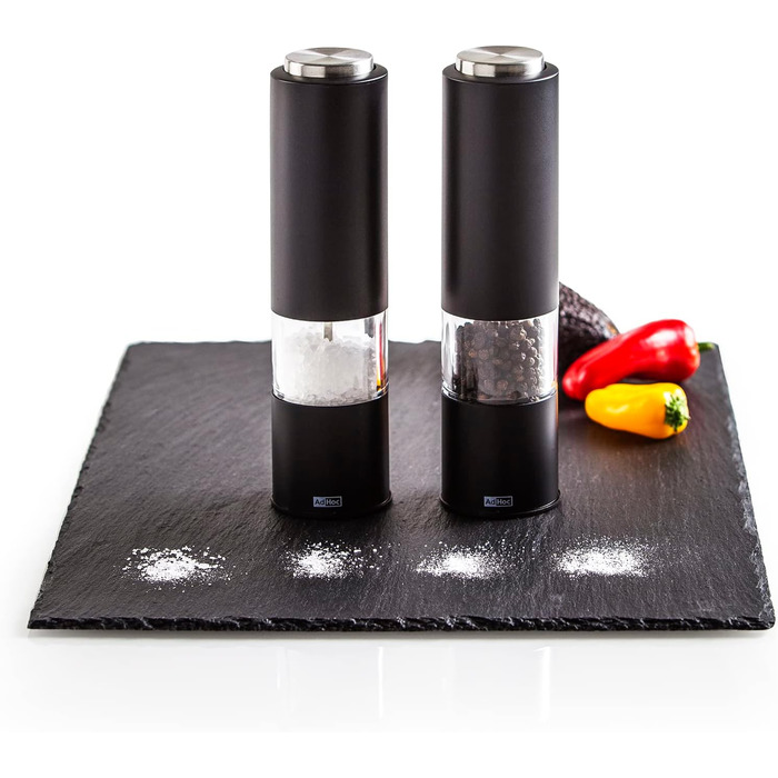 Набір електричних млинів для солі та перцю AdHoc з 2 чорно-білих тропіків з керамічною кавомолкою, регульованою дрібною та грубою, включаючи сіль і перець (чорний)