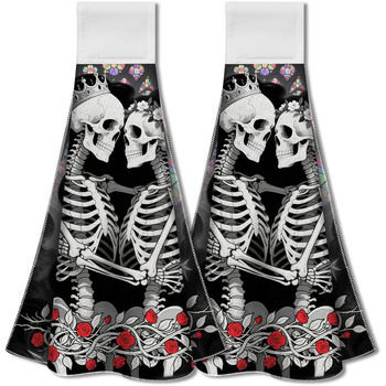 Набір з 2 різдвяних кухонних рушників для підвішування з петлею, рушник з написом Веселого Різдва, мякий абсорбуючий мікрофібровий рушник для підвішування, 31,5 x 34,5 см для домашнього свята (череп)