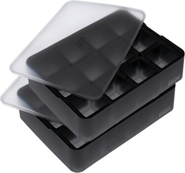 Силіконова льодогенератор Lurch ICE FORMER преміум-класу з кришкою на 20 кубиків льоду розміром 3 см, чорний, кубик 3 см (кубик 4 см, комплект з 2 шт.)