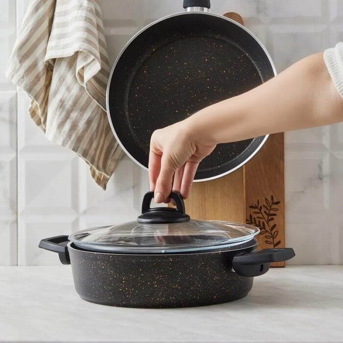 Набір індукційних каструль з біограніту Karaca, 2 предмети, рожеве золото, набір сковород і яєць, біограніт, каструля, яєчна сковорода, функція антипригарного покриття, передові технології, домогосподарства та сімї