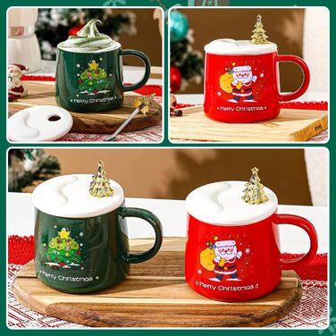 Милі кухлі Санта-Клауса ZONSUSE, кухоль з Різдвом Христовим, 3D різдвяна кружка, з ручками у формі цукерок та ложкою у формі ялинки, ідеї різдвяних подарунків для жінок і чоловіків 400 мл (A-зелений) (B-зелений)