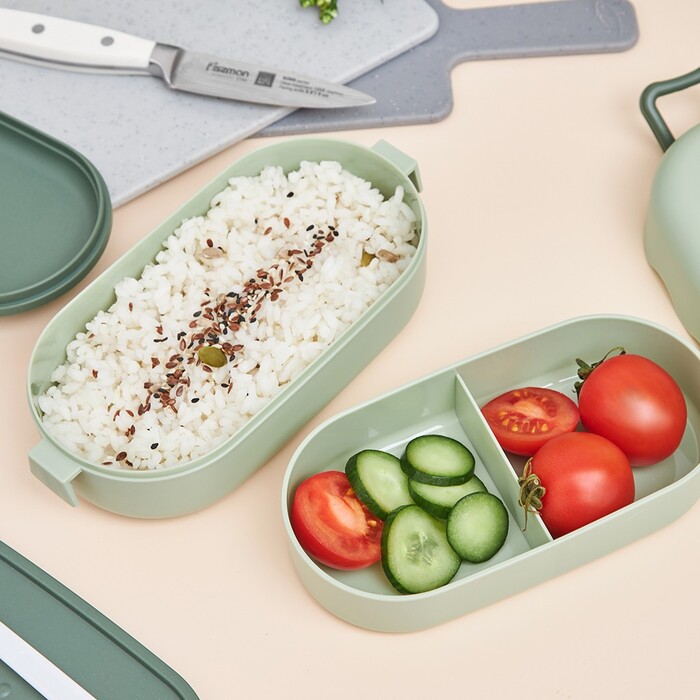 Ланч-бокс Fissman подвійний 19х9х8,7 см / 800 мл, колір зелений пластик (16744)