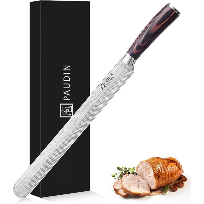 Набір ножів PAUDIN, набір кухонних ножів із 3 предметів з високоякісної вуглецевої нержавіючої сталі, набір ультрагострих ножів із кухарським ножем, тесаком, універсальним ножем, професійним кухарським ножем з рукояткою пакавуд