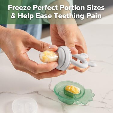 Годівниця для дитячого фруктового харчування Haakaa та міні-лоток для перекусів у морозильній камері, форми для морозива без бісфенолу А для безпечного самостійного годування немовлят, від 4 місяців (горохово-зелений) (сірий)